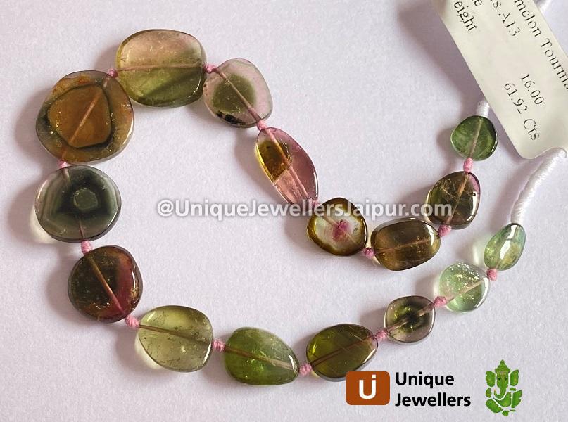 Watermelon Tourmaline Smooth Slices Beads